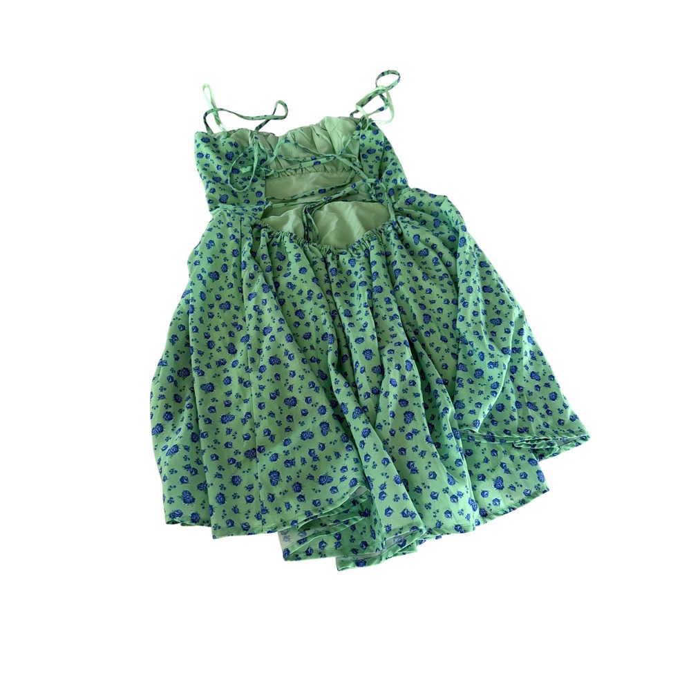 Windsor Green Blue Floral Rose Lace Up Back Mini Dress D18437 Womens Medium - Picture 2 of 8